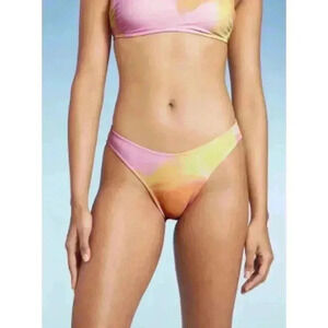 Women’s High Leg Cheeky Bikini Bottom Wild Fable Size XL Pink Yellow Orange